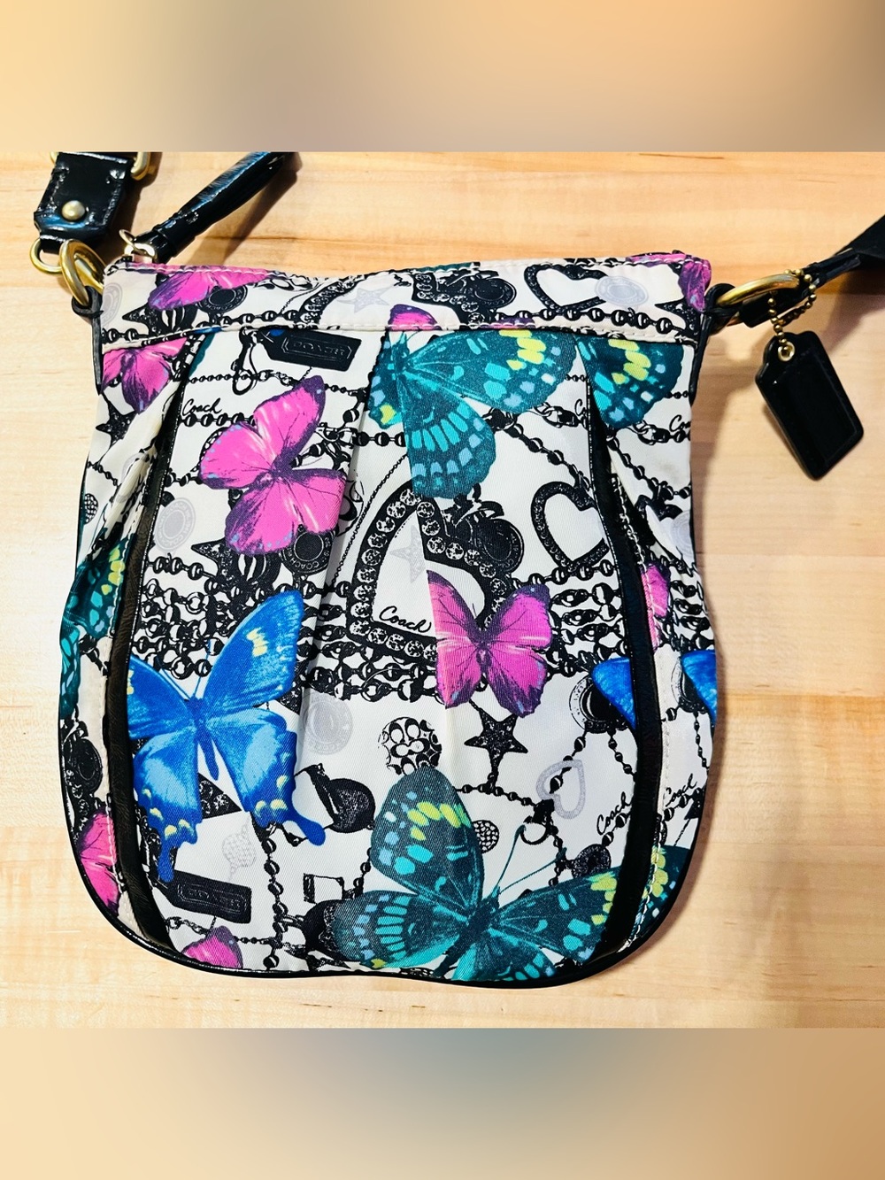 Coach Parker “Magic Butterfly” Swingback Crossbody Bag - Blue, Teal, Pink, Black